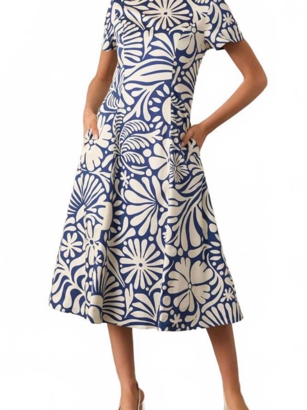 Prosperina REVERSIBLE Navy and Cream Floral-Print Midi Dress
